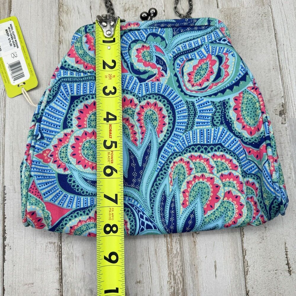 New Amy Butler Nora Clutch With Chain Oasis Azure Tropical Kiss Lock Closure - Picture 11 of 16